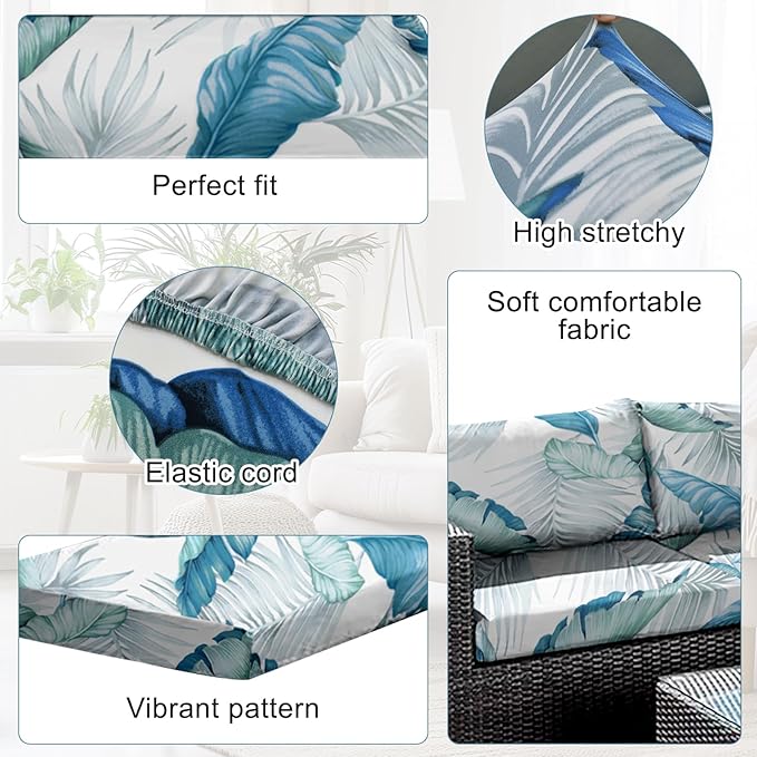 CALBODE 12Pcs Stretch Patio Cushion Covers Outdoor Couch Cover Replacement,Outdoor Sofa Covers for Patio Couch,Washable Furniture Cover (Tropical Flavor,Cushions Not Included)