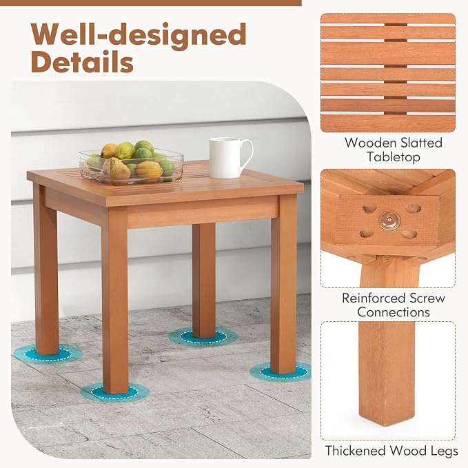 SlickBlue Square Adirondack Side Table 18 Inch Outdoor Eucalyptus Wood Slatted Tabletop