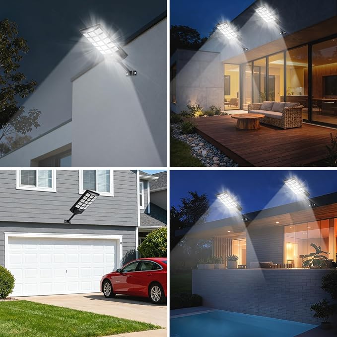 Jercoda Solar Lights Outdoor Waterproof, 6500K Dusk to Dawn Solar Street Light Motion Sensor with Remote, Solar Powered LED Security Flood Light for Outside Garden Yard Parking Lot Pathway, 4PACK