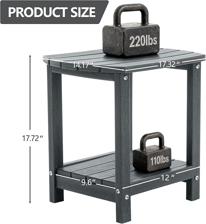 Adirondack Small Outdoor Side Table - Weatherproof HDPE Patio End Table with 2-Tier Storage for Firepit, Balcony, Garden, Poolside or Bathroom (Grey, Set of 4)