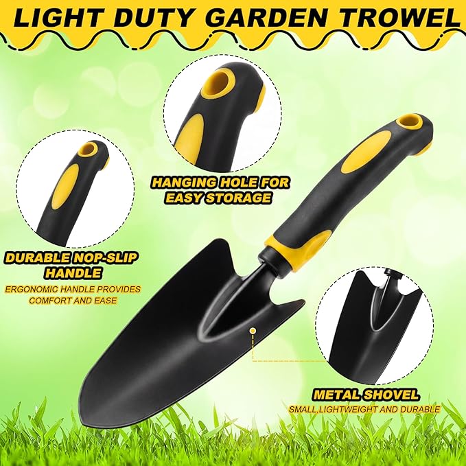 Yaocom 12 Pcs Garden Shovel Aluminum Alloy Heavy Duty Trowel Small Digging Shovels Metal Hand Trowel Spade with Soft Handle for Garden Lawn Yard Planting Tool (Large Shovel,Yellow)