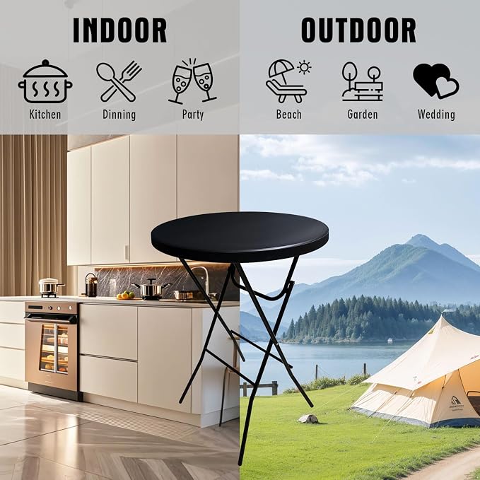 GUAGUA 32" Round Plastic Folding High Top Table - Versatile Bar, Cocktail & Portable Pub Table for Parties, Bistro & Events(Black Set)