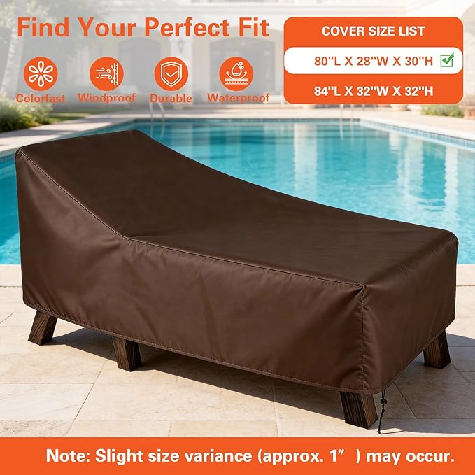 3 Pack Patio Chaise Lounge Chair Covers, Waterproof Patio Lounge Chair Covers 80x30x28 Inch with Storage Bags High-Tension Drawcord, All Weather Waterproof Anti-UV No Fading for Outdoor Lawn Furniture