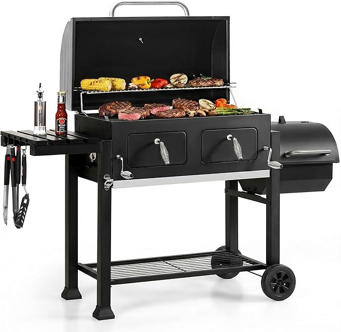 Sophia & William Extra Large BBQ Charcoal Grills and Offset Smoker,1015 SQ.IN. Cooking Area with Dual Lifting Charcoal Trays, Charcoal Barbecue Smoker Grill for Patio, Backyard Outdoor Cooking