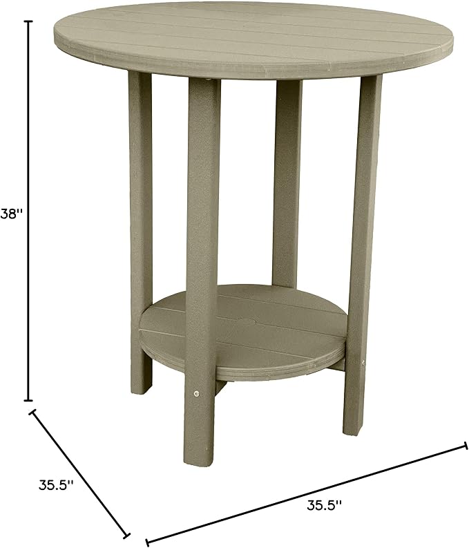 Phat Tommy Round Bar Height Patio Table - Outdoor Bar Table - Balcony Height Patio Furniture for Your Deck - Poly Outdoor Furniture, Weatherwood
