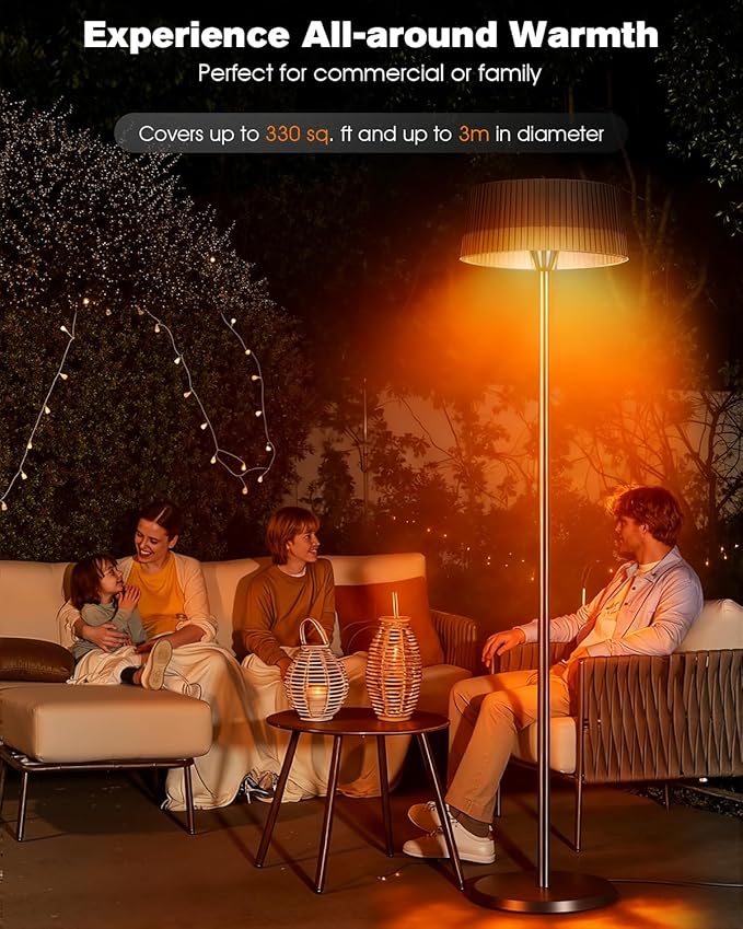 Electric Patio Heater, 1500W Freestanding Infrared Heater for Indoor & Outdoor with IP55 Waterproof, Tip-Over Protection, Quiet Operation, Perfect for Garden, Balcony, Garage, Backyard