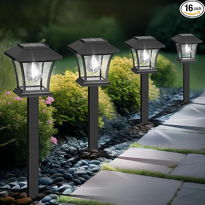 Sparkblaze 16 Pack Solar Pathway Lights Outdoor, LED Solar Yard Lights with Dusk to Dawn Solar Garden Lights for Lawn, Walkway, Path & Landscape Lighting. (16, Cold White)