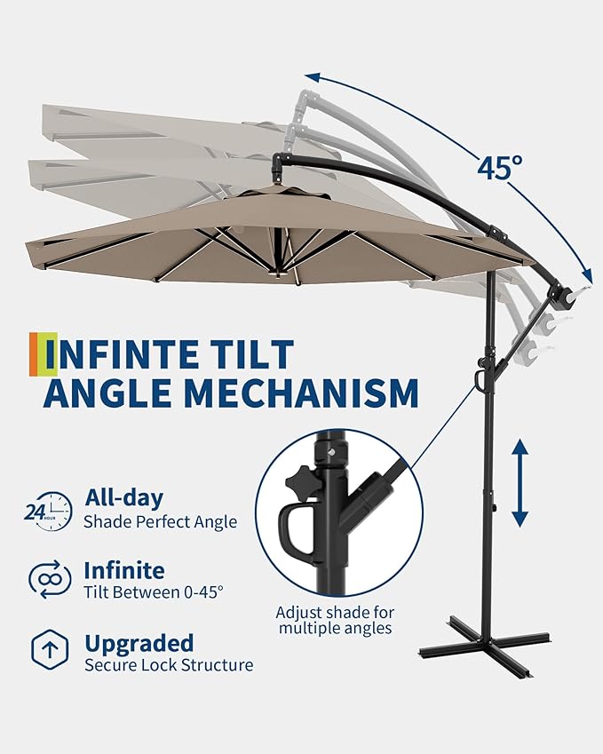 15FT Rectangular Patio Umbrella With Solar Lights & Base Included - Large Patio Umbrella With Crank Handle, UV Protection for Outdoor Market, Lawn, Backyard, Pool