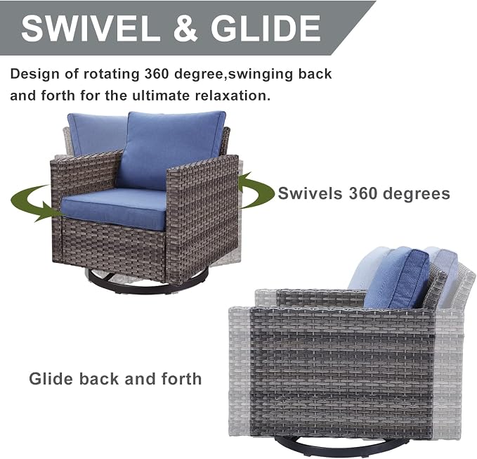 HUMMUH 7 Piece Patio Furniture with Fire Pit 30in 55,000 BTU,PE Wicker Outdoor Conversation Sets - Couch,Patio Swivel Chairs and Ottomans,Side Table for Porch,Garden,Backyard