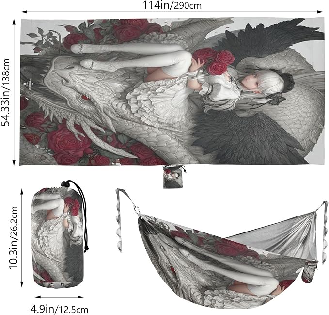 White Lolita Anime Girl White Dragon Hammocks Foldable Hanging Hammock for Indoor Outdoor Patio