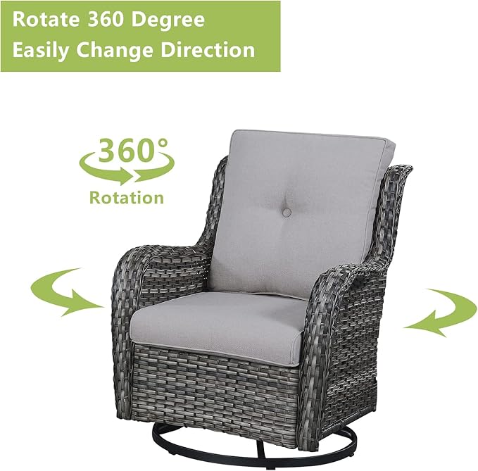 Rilyson Wicker Patio Furniture Set - 5 Piece Rattan Outdoor Sectional Conversation Sets with 2 Swivel Rocking Chairs,2 Ottomans and 1 Side Table for Porch Deck Garden(Mixed Grey/Grey)