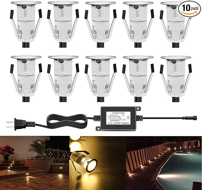 LED Deck Lights, 0.7" Tiny Deck Driveway Light Dock Path Step Road Light Warm White IP67 Waterproof Outdoor and Indoor Decoration Security Lighting (Pack of 10)