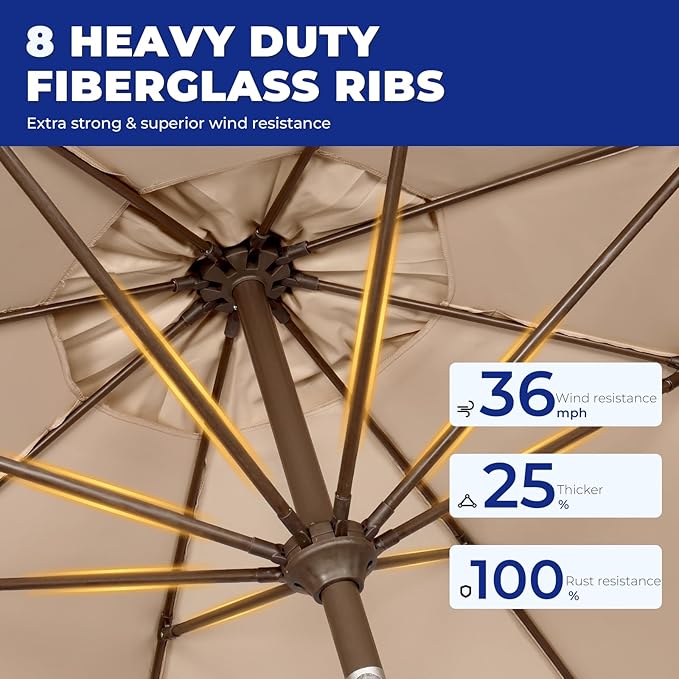 BRIOPAWS 9FT Patio Umbrella with Base Included | Outdoor Table Umbrellas | Push Button Tilt & Crank | 8 Sturdy Fiberglass Ribs | Waterproof | Heavy Duty for Garden Lawn DeckBackyard & Pool