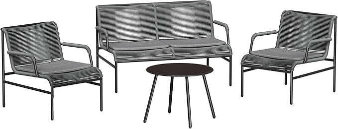 East Oak 4 Piece Patio Furniture Set, Outdoor Furniture with PE Wicker Rattan Chairs and Coffee Table, Modern Patio Conversation Set with Soft Pad for Garden, Backyard and Porch, Misty Grey