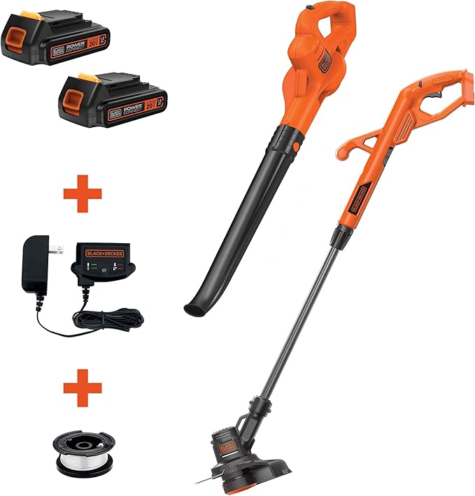 BLACK+DECKER 20V MAX Cordless Hedge Trimmer, 22-Inch (LHT2220) & 20V MAX* POWERCONNECT 10 in. 2in1 Cordless String Trimmer/Edger + Sweeper Combo Kit (LCC222)