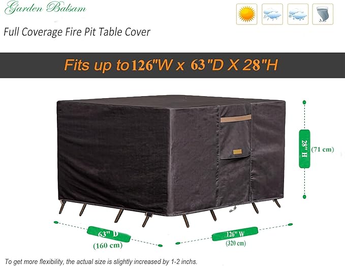 Heavy Duty Waterproof Patio Furniture Covers UV Resistant Rectangular Outdoor Table and Chair Covers 126" Wx 63" D x 28" H Dark Grey