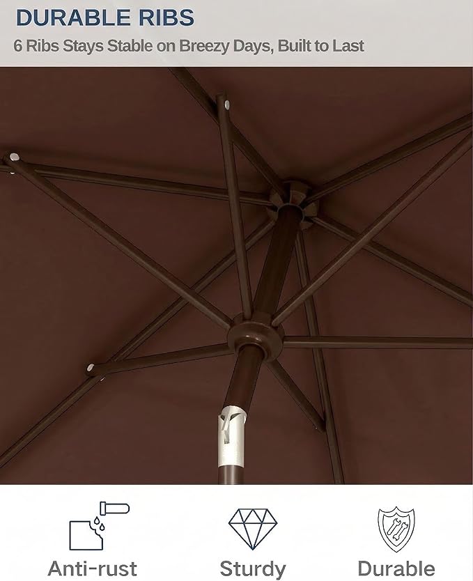 6.5x10FT Patio Umbrella, Outdoor Umbrella with Push Button Tilt and Crank, 8 Sturdy Ribs, UV Protection & Waterproof Market Umbrella for Pool, Backyard, Beach,Deck (Brown)