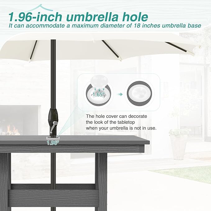 5 Piece Patio Dining Set, 35" Square HDPS Weather Resistant Outdoor Table & 4 Patio Chairs Set with 1.96" Umbrella Hole, Heavy Duty for Small Space Backyard Balcony, Grey