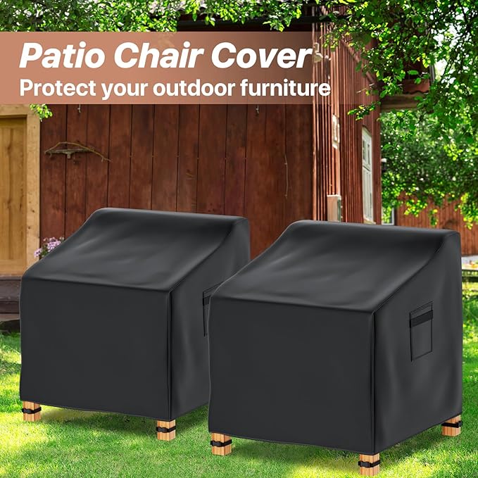 Likorlove Patio Chair Covers Waterproof – Fits up to 40" W x 40" D x 36" H, 600D Heavy Duty Outdoor Lounge Chair Covers, UV & Fade Resistant, Windproof with Buckles & Drawcord, Black (2Pack)