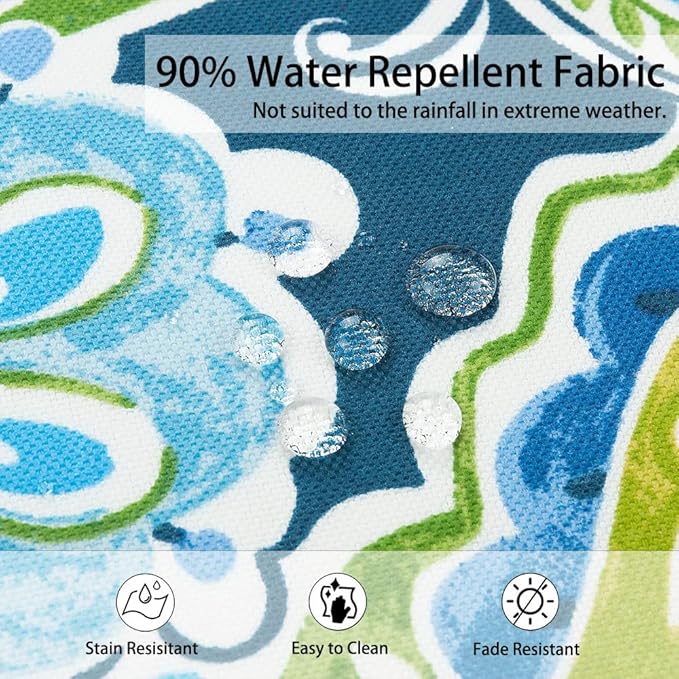 Magpie Fabrics Outdoor Cushion Cover Replacement 2 Pack, NO Insert! Water Repellent Slipcover with Ties Decor for Patio Garden Chair Seat Bench Wicker(Paisley Lapis Green, 22x20x4 Inch)