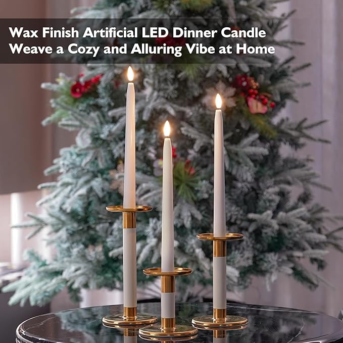 Rhytsing 11 inches White Flameless Taper Candles with Timer, Battery Operated Led Candle Sticks Real Wax Finished for Home Decor, 2 Remotes Included - Set of 6