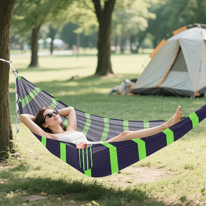 Black Green Simple Stripe 330lb Capacity Hammocks for Camping with Tree Straps Rope Hammock for Patio Backyard Lounge Base sillas para acampar