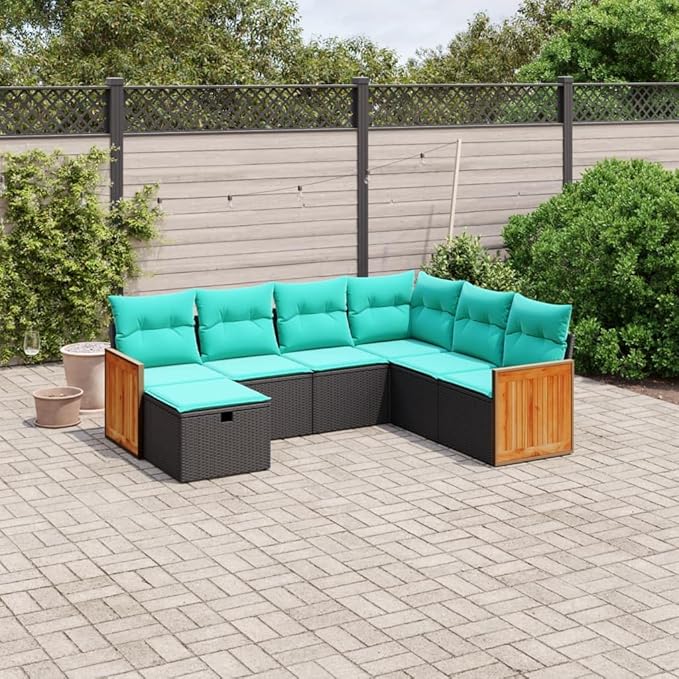 Patio Furniture Sets,Outdoor loveseat,Patio Conversation Sets,7 Piece Patio Sofa Set with Cushions Black Poly RattanSuitable for Patio, Garden, Gazebo Low