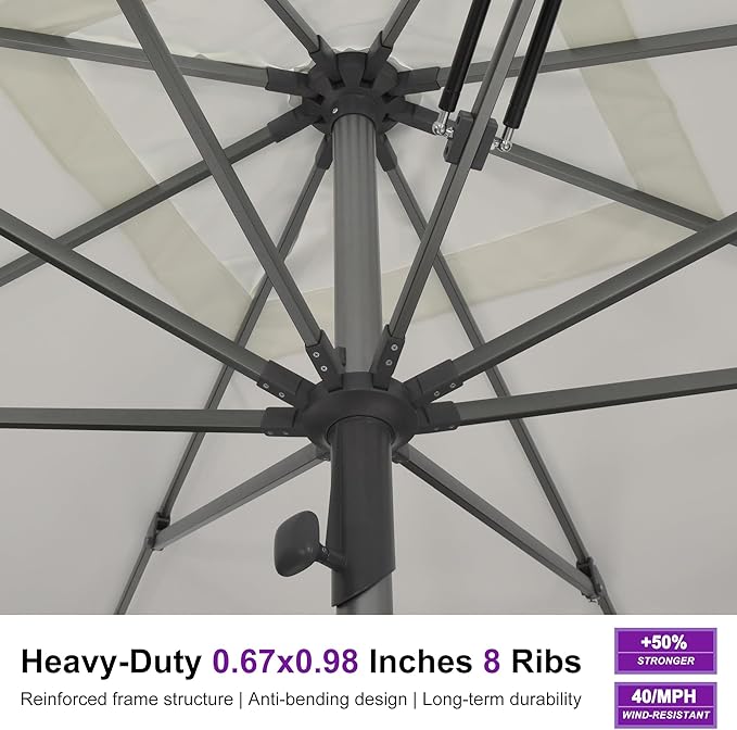 PURPLE LEAF 11 X 11 FT Commercial Square Patio Market Table Sun Umbrella Heavy Duty Semi-Auto Open Reinforced Aluminum Frame for Hotel Restaurant Cafe Poolside Outdoor Dining Garden Business Use White