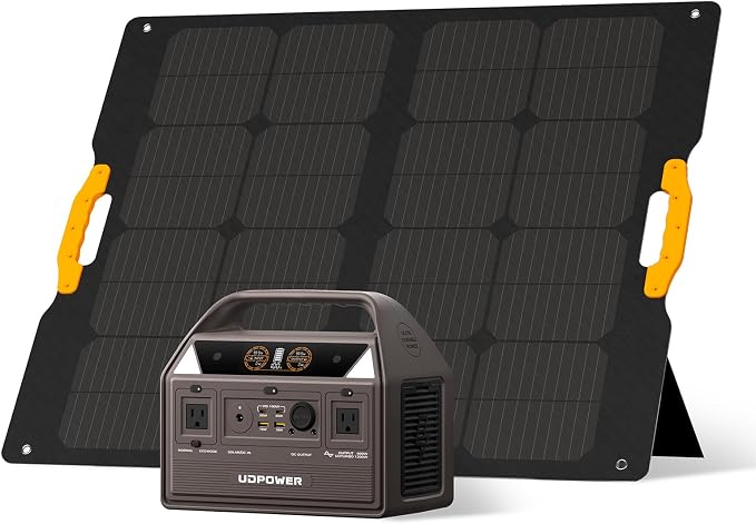UDPOWER C600 Solar Generator with 120W Panel, 595Wh LiFePO4, 600W (Surge 1200W) AC Outlet, Portable Power Station for Camping RV Emergency Backup Brown