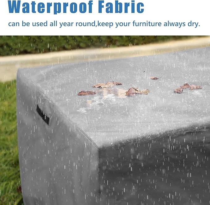 AKEfit Patio Furniture Covers,500D Heavy Duty Waterproof for Outdoor Square and Retangle Patio Table and Chair Covers, Grey -126"L x 126"W x 28"H