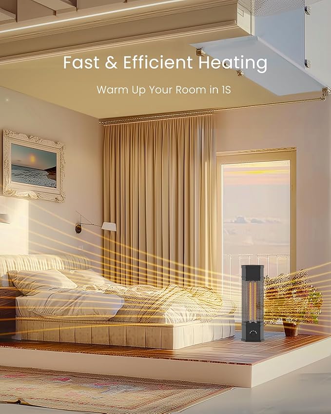 Electric Patio Heater Outdoor Indoor Use, 360°All-round Heating, 1500W Infrared Tower Heater, Tip-Over & Overheat Protection Portable Space Heater for Large Room, Backyard, Home