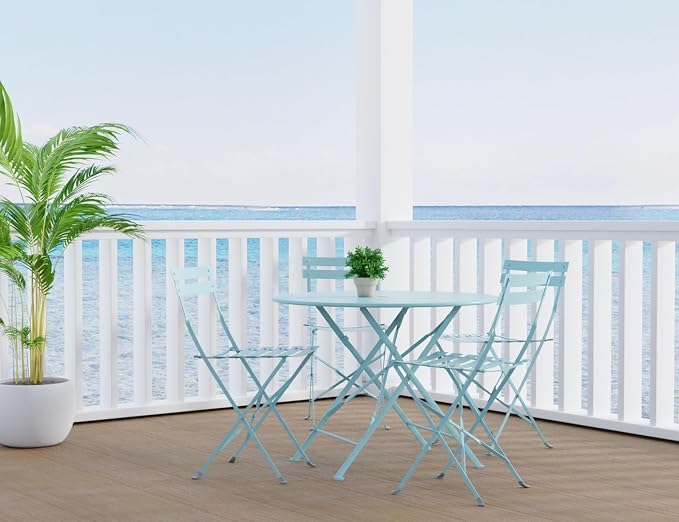 Carolina Chair & Table Round Folding Outdoor Bistro Table with 2" Umbrella Hole - Space Saving Fold Flat Design, Powder Coated Steel Patio Dining Table - Weather Resistant Garden Furniture(Teal,36")