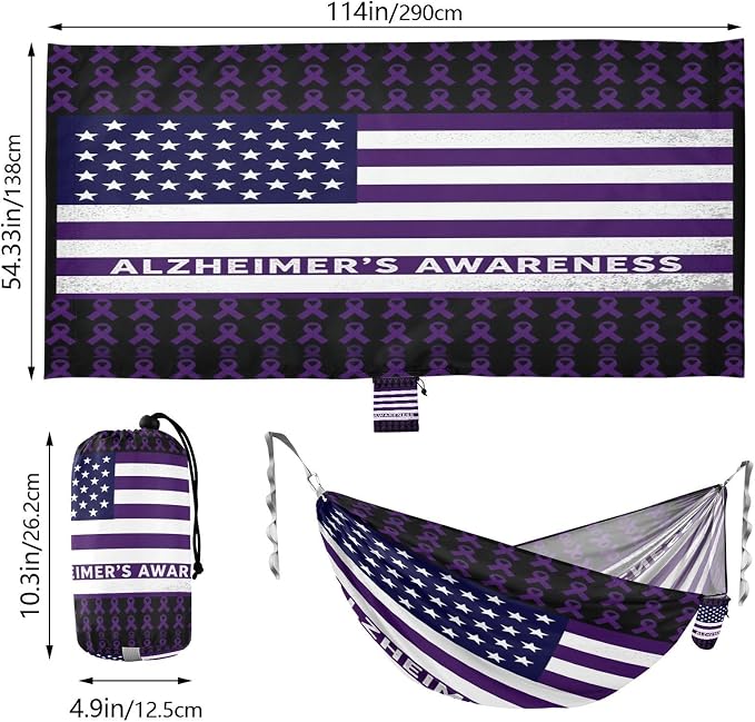 Purple Ribbon Alzheimer's Awareness Disease USA Flag Hammocks with Hanging Rope Indoor Hammock for Outside Patio Backyard Poolside