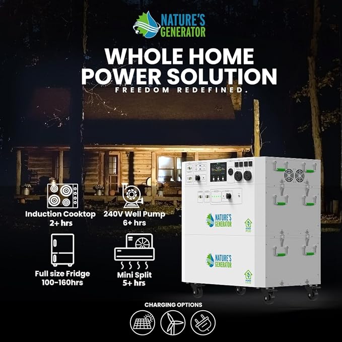Nature's Generator Powerhouse,Outdoor Power Equipment in 7200W Peak Watt, 120VAC and 240VAC Pure Sine Wave Address Home Power Requirements