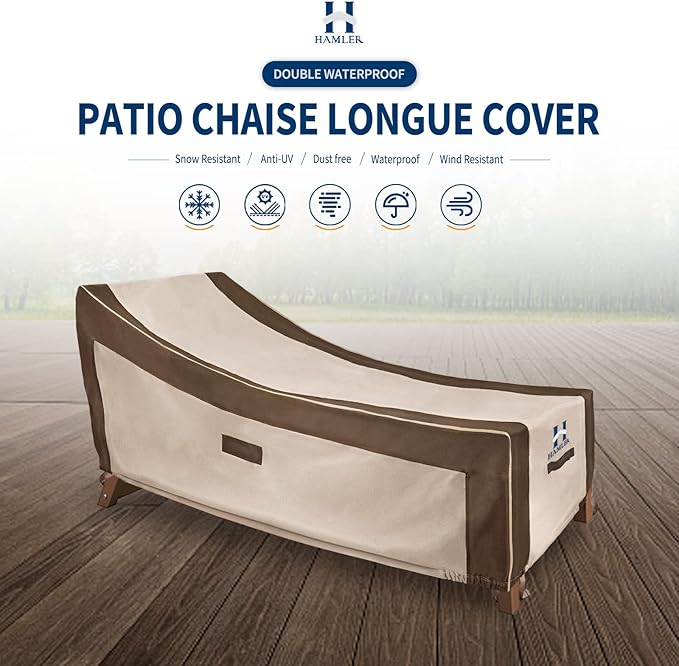 HAMLER Lounge Chair Cover, Heavy Duty Chaise Lounge Covers Outdoor Waterproof 2 Pack, Outdoor Furniture Covers for Patio Furniture Fits up to 76L x 32W x 32H Inch, Brown & Beige