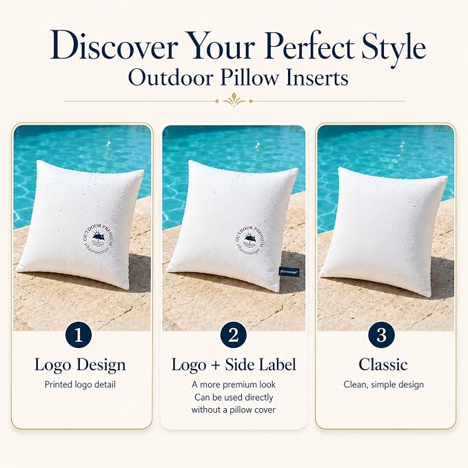 Phantoscope Outdoor Waterproof Pillow Inserts, Premium Water Resistant Patio Cushion, Square Form Throw Pillow for Outdoor, Couch, Chair 20 X 20 Inches(Pack of 4)