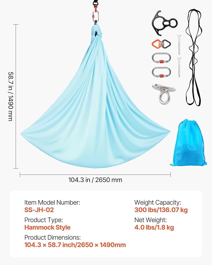 Aerial Yoga Hammock & Swing 300 lbs Capacity, 360° Swivel with Ceiling Mount Kit, Dual-Function for Home, Studio and Fitness