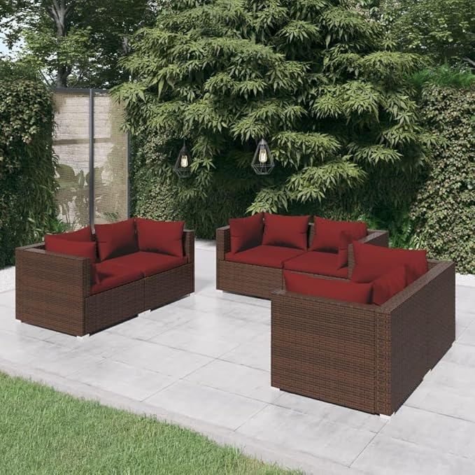 6 Piece Patio Lounge Set with Cushion, Patio Lounge Set Piece Patio Set Outdoor Patio Sectional Furniture Conversation Sets s Poly Rattan Brown