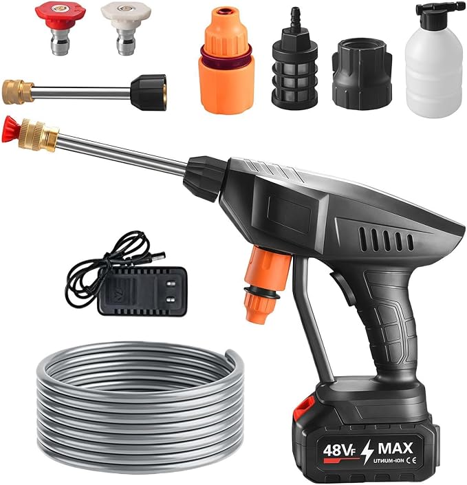 The Cordless Spray Washer, Portable Battery Power Washer for Removing Stubborn Stains with Foam Bottle & Adjustable Nozzle, Power Cleaner for Patio & Car