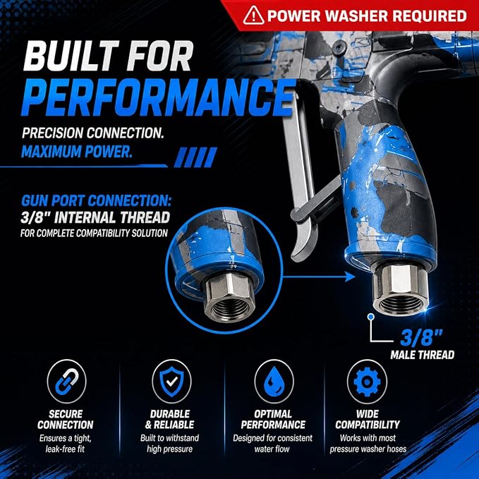 M416 Tactical Style 3600 PSI High Pressure Washer Gun - Foam Cannon Compatible with Swivel & 4 Nozzles - Airsoft Inspired Design for Car Cleaning & Outdoor Use (Blue)