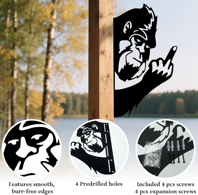 15 Inch Bigfoot Yard Decor, Funny Metal Sasquatch Sign for Fence | Funny Bigfoot metal sign for fences, trees, posts, porches, cabins, garages, yards and man caves