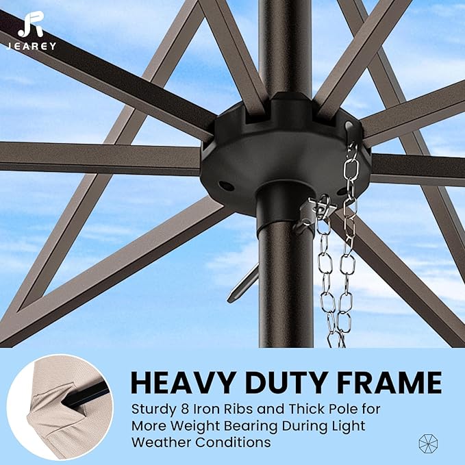 JEAREY 9FT Outdoor Patio Umbrella Outdoor Table Umbrella with Push Button Tilt and Crank, Market Umbrella 8 Sturdy Ribs UV Protection Waterproof for Pool, Garden (Beige)