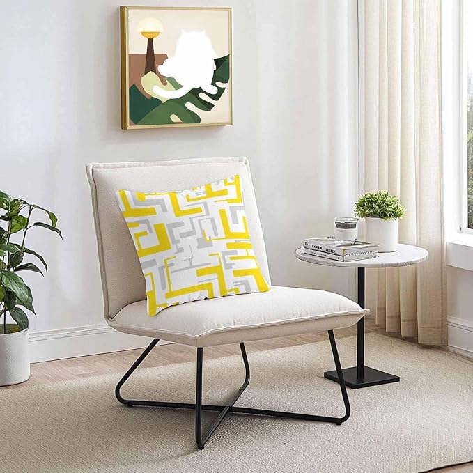 Geometric Outdoor Pillow Shams Set of 2, Decorative Pillowcases Cushion Case, Soft Throw Pillow Covers Waterproof Pillow Case 24x24 Inch, Abstract Lines Yellow Gray Modern Art