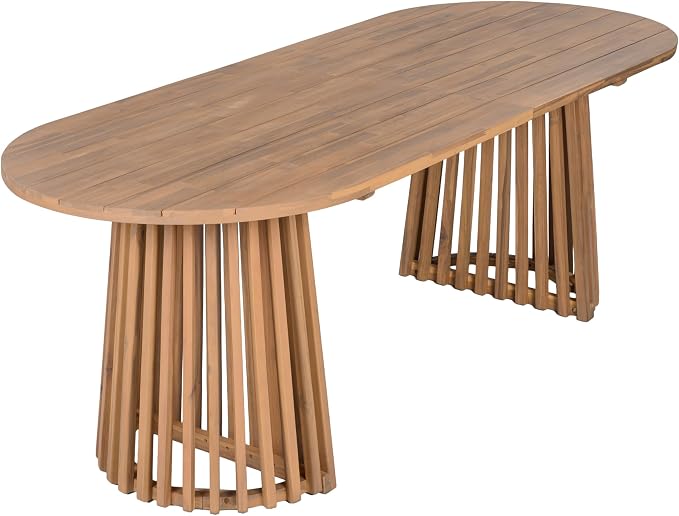 Christopher Knight Home Zoa Acacia Wood Dining Set for 6, Outdoor Dining Table with Dual Slatted Pedestal Bases, Outdoor Dining Chairs with Cushions, 7 Piece Patio Dinner Set, Beige/Teak