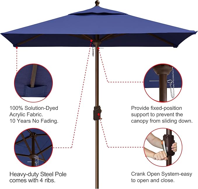 EliteShade USA 10-Year-Non-Fading 6x6Ft Square Market Patio Umbrella, UPF 50+ UV Protection Performance Sun Umbrella, Heavy Duty Commercial Grade Outdoor Table Umbrella with Crank, Windproof Vented Top for Garden, Pool, Deck and Outdoor Playsets, Navy ...