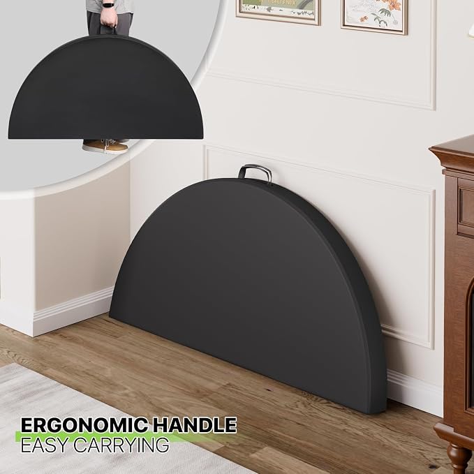 Magshion 48" Round Folding Table, 4 Feet Bi-Folding Plastic Commercial Dining Card Table w/Carrying Handle for Outdoor Wedding Party Event Picnic, Black