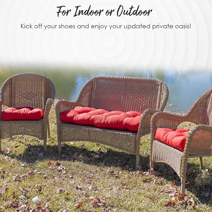 RSH DECOR: Tufted U-Shapes & Lumbars 2 of Each | 19” x 19” & 20" x 12" | Water-Resistant Spun Fabric | Outdoor Wicker Cushions & Support Pillows for Patio Furniture | Orange
