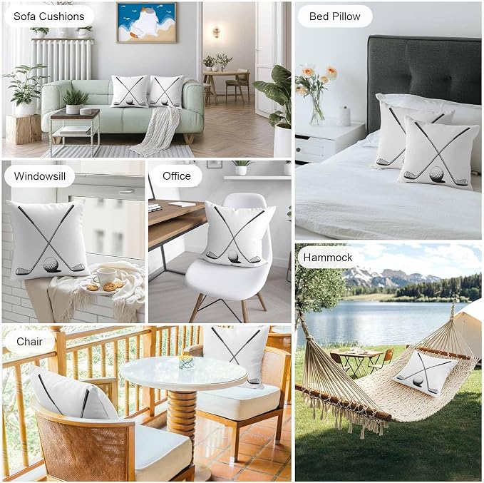 Vandarllin Outdoor Throw Pillows Covers 24x24 inch Set of 2 Waterproof Golf Ball Club Decorative Zippered Cushion Covers for Patio Furniture, Game Sports Lumbar Pillowcases