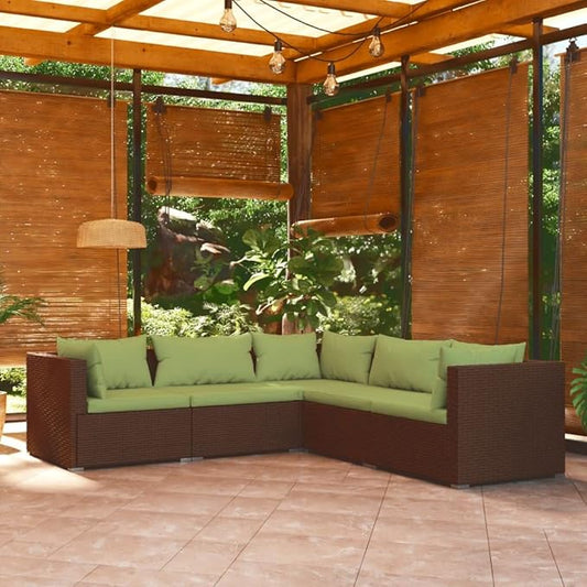 5 Piece Patio Lounge Set with CushionsOutdoor Dining Chairs,Patio Furniture Set,Outdoor Sectional Sofa,Patio Conversation Seat,Outdoor Seating,Modern Style,for Garden,Backyard, Poly Rattan Brown