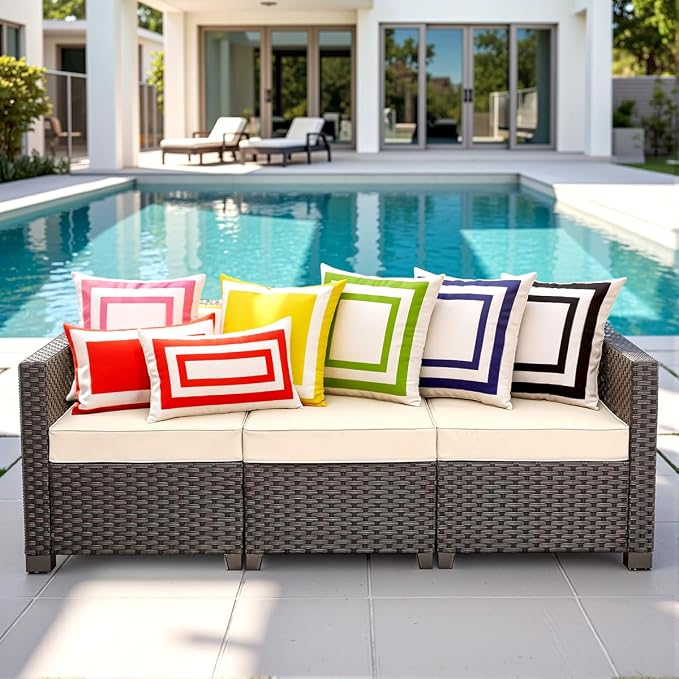 JOJOGOGO 18x18 Apple Green Frame Outdoor Throw Pillow Covers Waterproof and Sunproof Set of 2, White and Green Outdoor Decorative Throw Pillows for Patio Furniture and Porch Decor(Without Inserts)